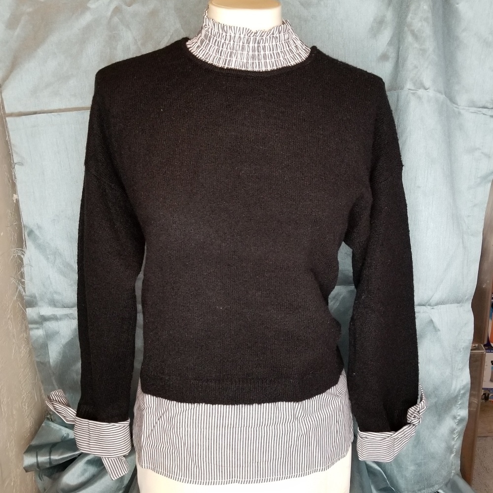 Free Generation Striped Tie Sleeve Sweater Shirt